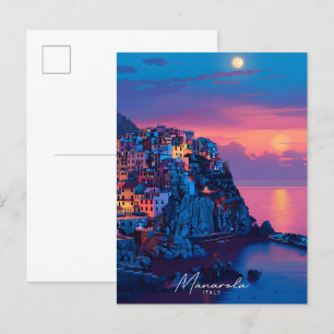 Cartão Postal Noite na Viagens vintage de Manarola na Itália