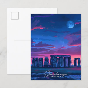Cartão Postal Noite na Viagens vintage de Stonehenge England