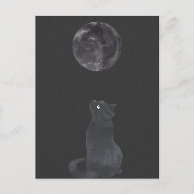 Cartão Postal Noite negra Gato da lua mística (Frente)