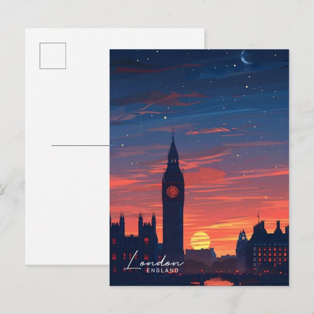 Cartão Postal Noite no Grande Ben London Viagem da Inglaterra (Frente/Verso)