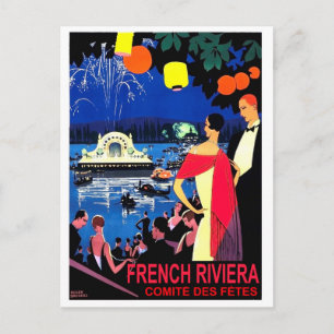 Cartão Postal Noite romântica na riviera francesa, viagens vint