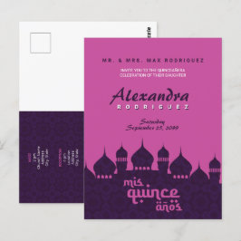 Cartão Postal Noites árabes roxas e rosa quente Quinceañera