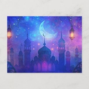Cartão Postal Noites Mágicas do Eid Mubarak Crescente Cores
