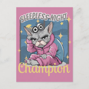 Cartão Postal Noites sem Sono Insônia Mãe de Gato Sphynx 