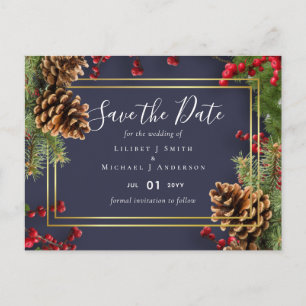 Cartão Postal Noiva Cones de Pinheiro Frutas Vermelhas de Invern