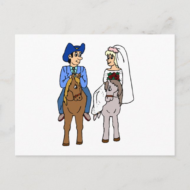 Cartão Postal Noiva de Casamento Equestre Noivo Tema de Cavalo E (Frente)