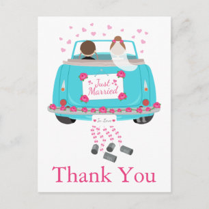 Cartão Postal Noiva Desenho Animado Noivo Azul Rosa Casamento Ob
