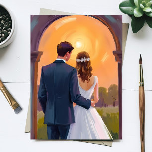 Cartão Postal Noiva e Noivo Aquarela Casamento Felizes para Semp