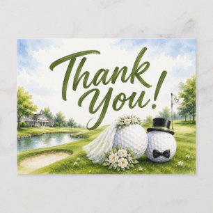 Cartão Postal Noiva e Noivo de Casamento de Golfe Obrigado