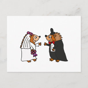 Cartão Postal Noiva Engraçada e Arte de Casamento do Groom Hedge