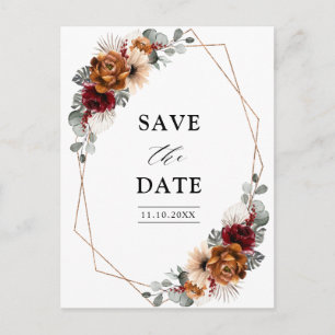 Cartão Postal Noiva Floral Geométrica de Terracota Salmão Burgun