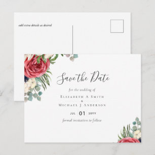 Cartão Postal Noiva Floral Vermelho Escuro Verde Eucalipto
