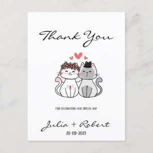 Cartão Postal Noiva Gatinha Fofa e Noivo Casamento Obrigado 