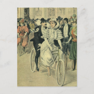 Cartão Postal Noiva Vitoriana do Casamento e Bicicleta do Groom