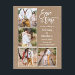 Cartão Postal Noivado Casal 4 Fotos Brush Script Kraft Save The<br><div class="desc">Anúncio de Noivado Casal 4 Fotos Modern Brush Script Kraft Save The Date Postcard</div>