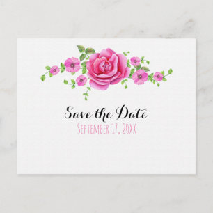 Cartão Postal Noivado Floral Rosa Save The Date Chic Despojado