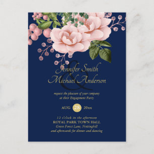 Cartão Postal Noivado Marinho do País Azul Rosas Cor-de-rosa-cl