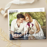 Cartão Postal Noivado Salve A Foto Moderna Da Data<br><div class="desc">Salve A Data Do Cartão-Postal De Foto Do Casal Moderno Do Noivado - Script Branco</div>