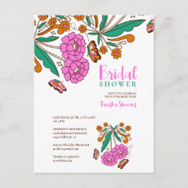 Cartão Postal Noivos Amantes de Borboletas Rosa Floral Script Ca