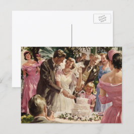 Cartão Postal Noivos Recém-Casados de Casamento Antigo Cortam o