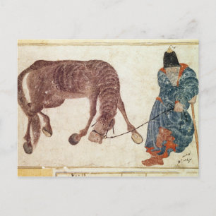 Cartão Postal Nômade mongol levando seu cavalo para a água