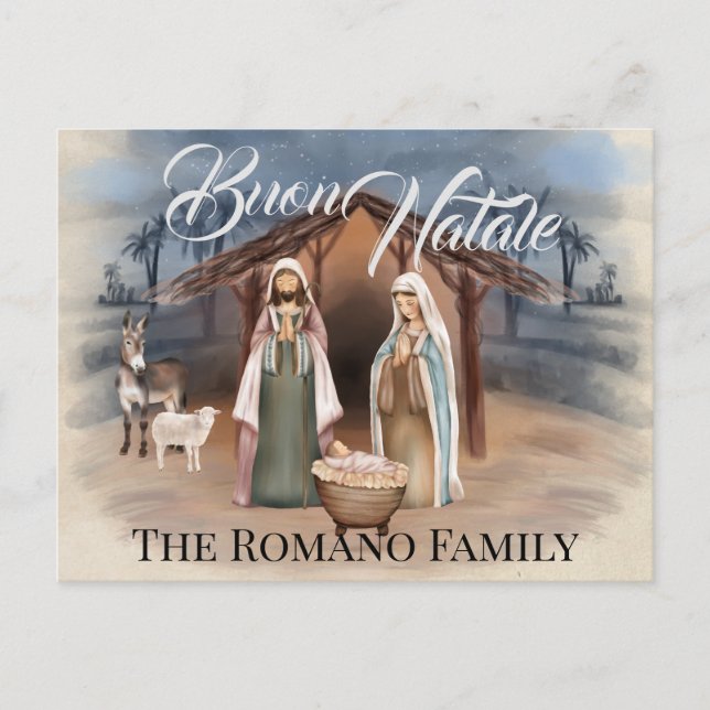 Cartão Postal Nome da família italiana Buon Natale Natividade Ce (Frente)