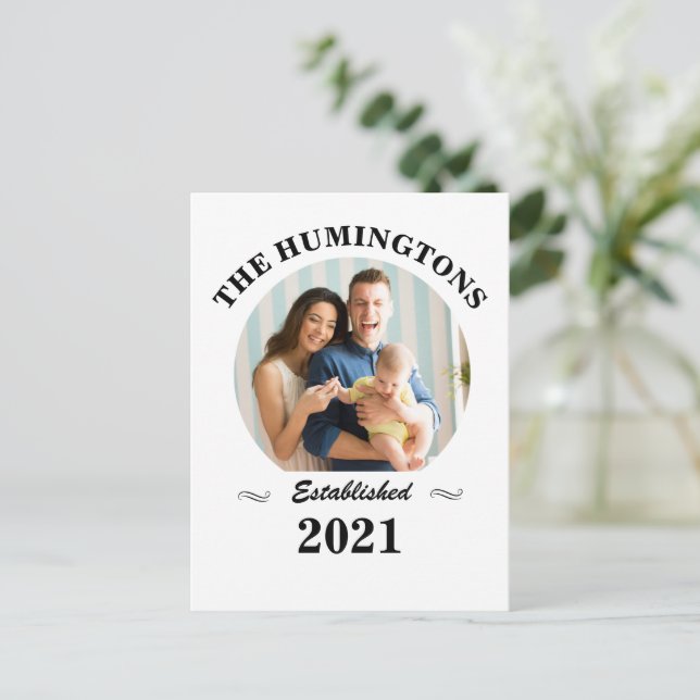 Cartão Postal Nome da família personalizado, foto e ano de funda (Em pé/Frente)