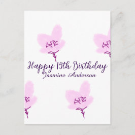 Cartão Postal Nome da quinceanera floral rosa malva 15 anos