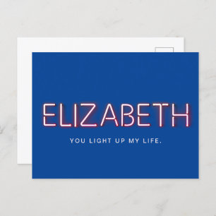 Cartão Postal Nome de Elizabeth em luzes de neon brilhantes