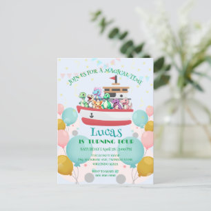 Cartão Postal Nome de festa de aniversário DIY Iate dinossauro e