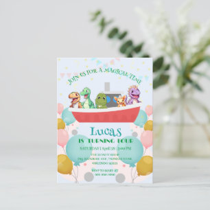 Cartão Postal Nome de festa de aniversário DIY Iate dinossauro e