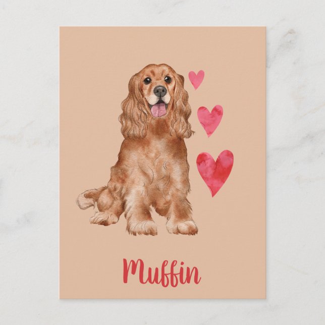 Cartão Postal Nome de Pet Personalizável do Cocker Spaniel (Frente)