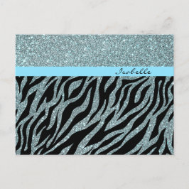 Cartão Postal Nome do Glam Zebra Teal de Silver Glitter Personal