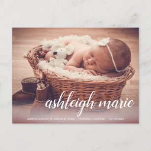 Cartão Postal Nome do Script Baby Girl Foto Birth Anúncio Po