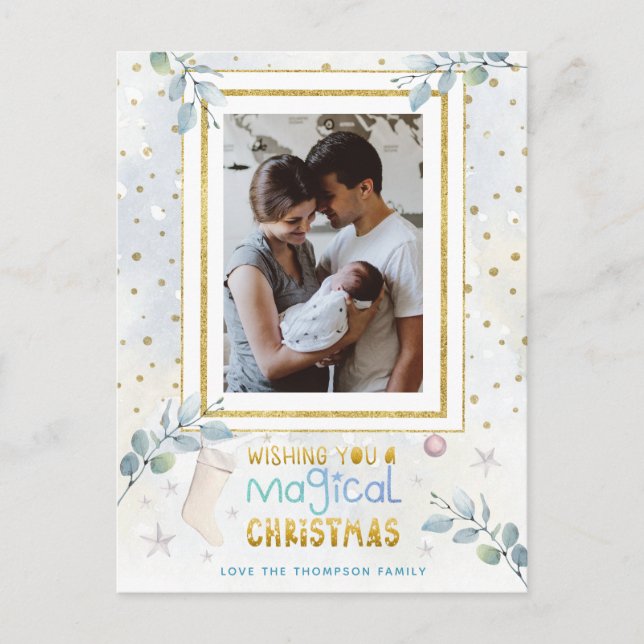 Cartão Postal Nome Fotográfico do Pastel de Natal Mágico Moderno (Frente)