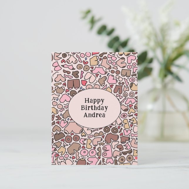 Cartão Postal Nome humor neutro padrão de seios (Em pé/Frente)