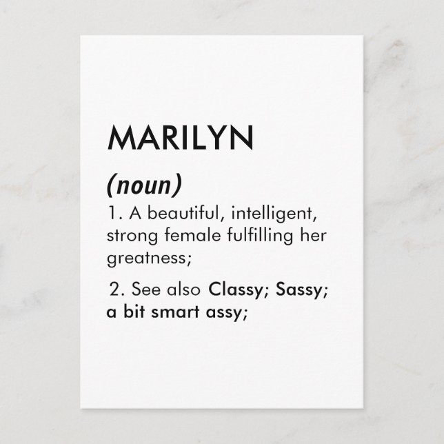 Cartão Postal nome Marilyn, nome editável, nome personalizado (Frente)