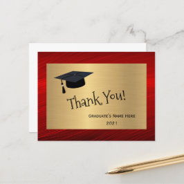 Cartão Postal Nome Moderno Dourado Vermelho Obrigado Graduação