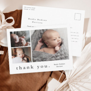 Cartão Postal Nome Moderno Foto Colagem Bebê Obrigado