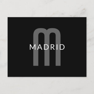 Cartão Postal Nome Monograma de aparência Moderna Cinza Preta