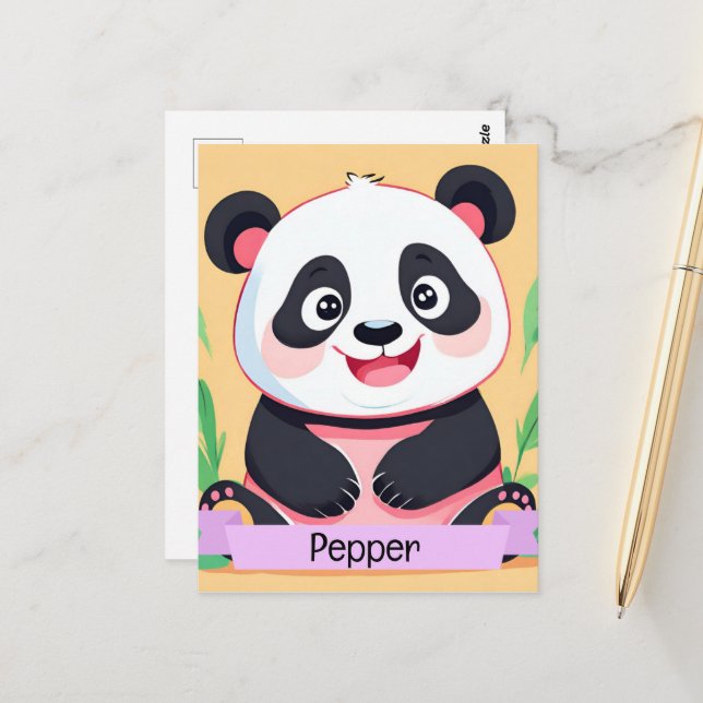 Cartão Postal Nome Personalizado de Panda de Bebê (Frente/Verso In Situ)