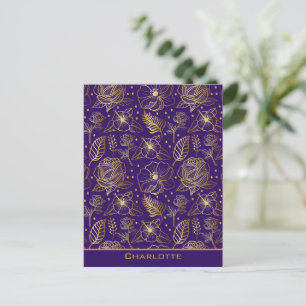 Cartão Postal nome personalizado do padrão uniforme floral do ou