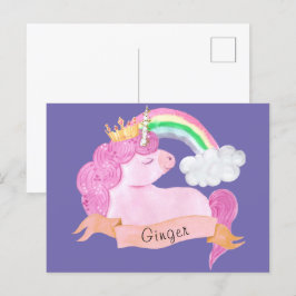 Cartão Postal Nome Personalizado do 🌈 Rainbow Unicorn