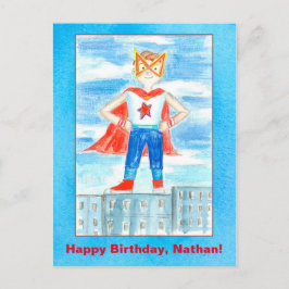 Cartão Postal Nome personalizado do super-herói Feliz Aniversári
