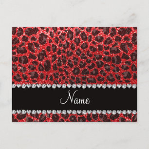 Cartão Postal Nome personalizado manchas-leopardo vermelhas