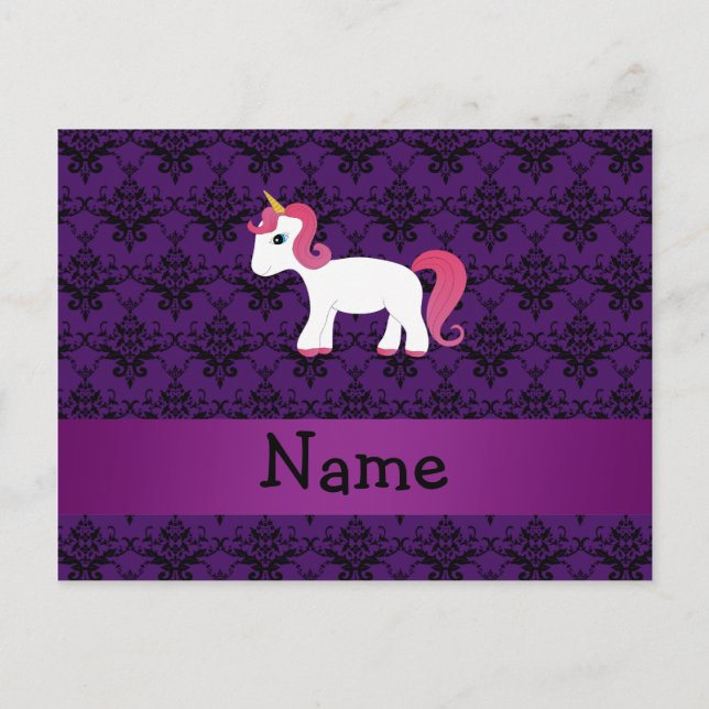 Cartão Postal Nome personalizado monocroxo damask (Frente)