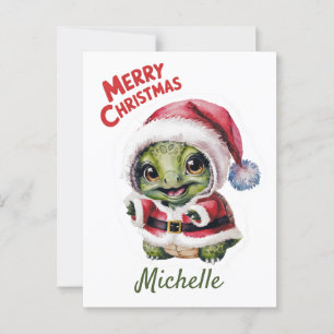 Cartão Postal Nome Personalizado Tartaruga Feliz de Natal em Pap