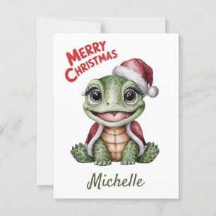 Cartão Postal Nome Personalizado Tartaruga Feliz de Natal em Pap