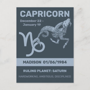 Cartão Postal Nome Personalizado / Texto Zodíaco Signo Capricórn