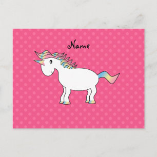 Cartão Postal Nome personalizado unicórnio bolinhas rosa